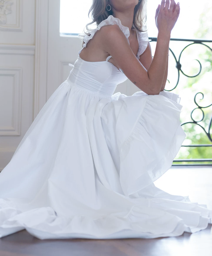 Robe de bal de princesse bustier à volants en satin long, robe de soirée C8117