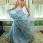 Vintage Spaghetti Straps Ruffles Prom Dress Floral Long A-Line Evening Dress D0676