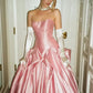 Alluring Strapless Prom Dress Ruched Satin Long A-Line Evening Dress D0679