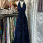 Robe de bal de princesse bustier à volants en satin long, robe de soirée C8117