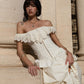 Romantic Off The Shoulder Prom Dress Long White Ruffles A-Line Evening Dress D0683