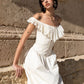 Romantic Off The Shoulder Prom Dress Long White Ruffles A-Line Evening Dress D0683