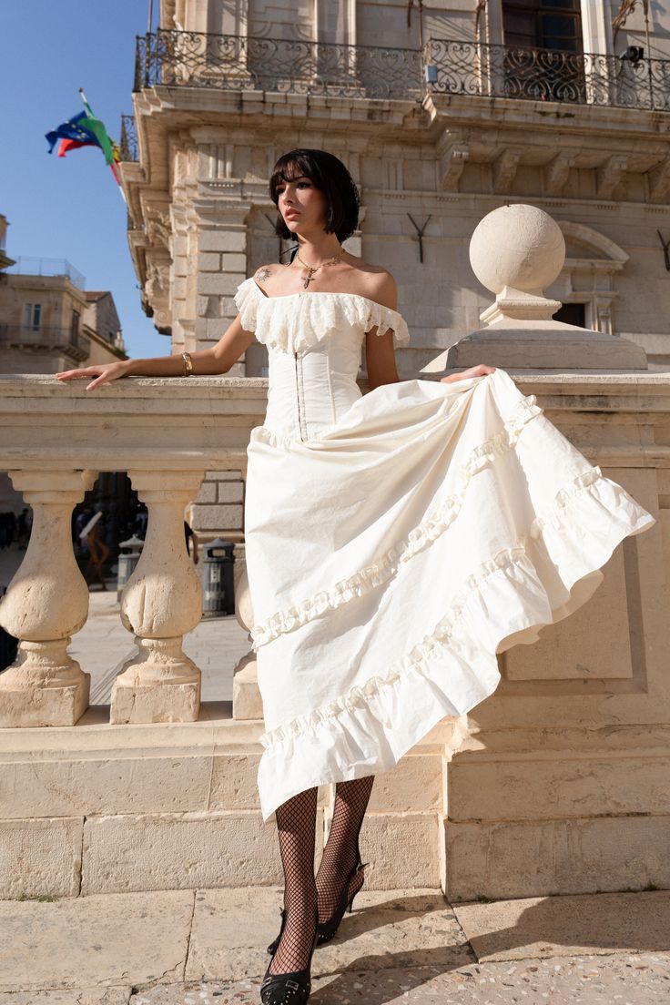 Romantic Off The Shoulder Prom Dress Long White Ruffles A-Line Evening Dress D0683