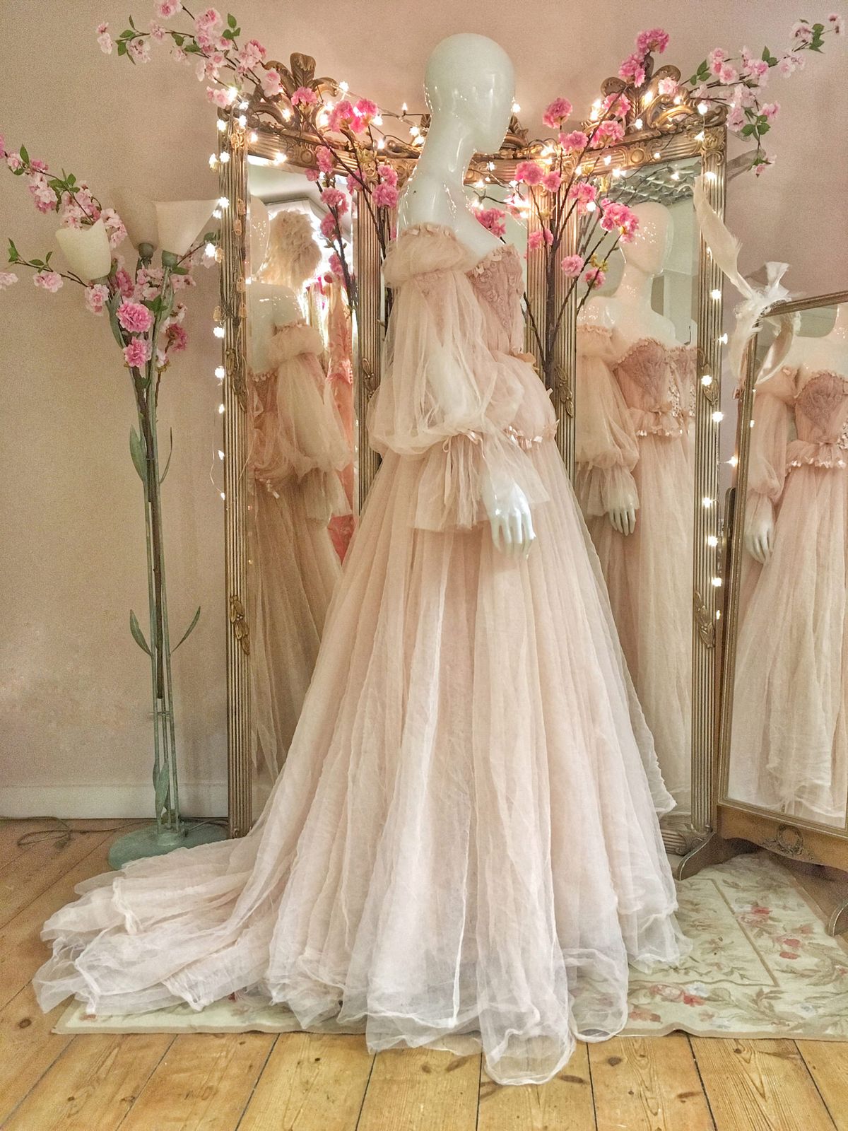 Dreamy Off The Shoulder Prom Dress Long Pink Tulle A-Line Evening Dress D0689