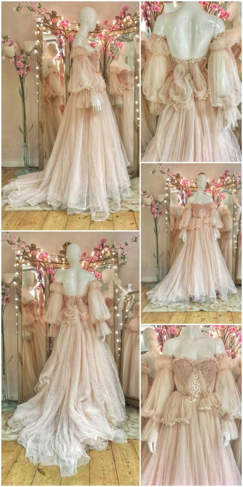 Dreamy Off The Shoulder Prom Dress Long Pink Tulle A-Line Evening Dress D0689
