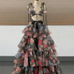 Robe de bal de princesse bustier à volants en satin long, robe de soirée C8117
