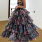 Robe de bal de princesse bustier à volants en satin long, robe de soirée C8117