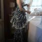 Robe de bal de princesse bustier à volants en satin long, robe de soirée C8117