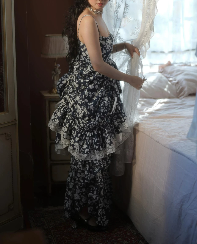 Robe de bal de princesse bustier à volants en satin long, robe de soirée C8117