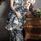 Robe de bal de princesse bustier à volants en satin long, robe de soirée C8117