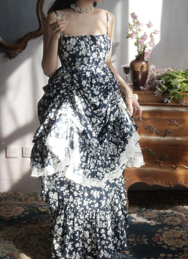 Robe de bal de princesse bustier à volants en satin long, robe de soirée C8117