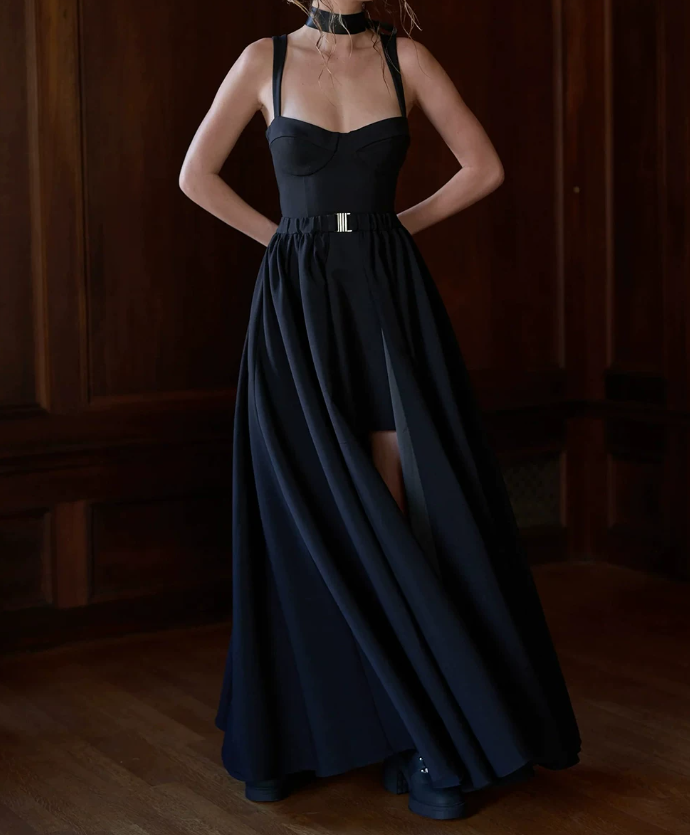 Robe de bal de princesse bustier à volants en satin long, robe de soirée C8117