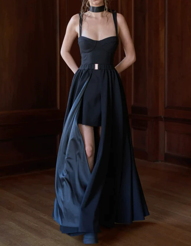 Robe de bal de princesse bustier à volants en satin long, robe de soirée C8117