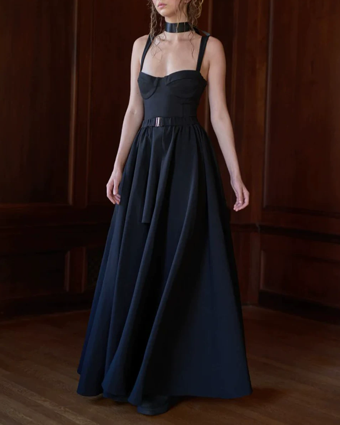 Robe de bal de princesse bustier à volants en satin long, robe de soirée C8117