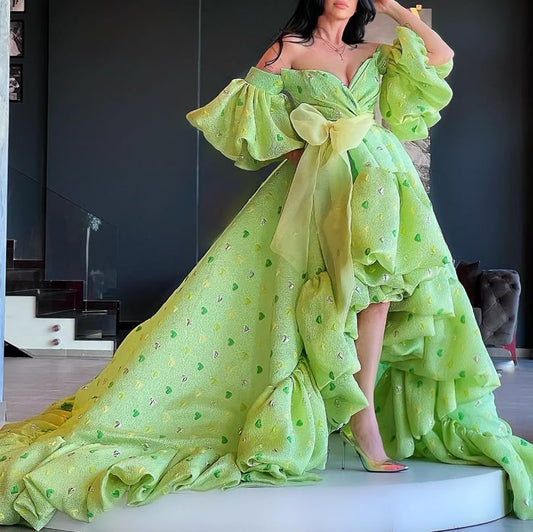 Robe de bal de princesse bustier à volants en satin long, robe de soirée C8117