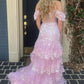 Unique Off The Shoulder Slit Prom Dress Long Sequins Tiered Mermaid Evening Dress D0707