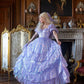 Sparkling Square Neck Purple Prom Dress Sequins Short Sleeve Tiered A-Line Evening Dress D0709