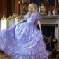 Sparkling Square Neck Purple Prom Dress Sequins Short Sleeve Tiered A-Line Evening Dress D0709