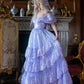 Sparkling Square Neck Purple Prom Dress Sequins Short Sleeve Tiered A-Line Evening Dress D0709