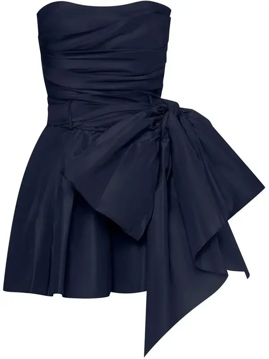 Sexy A Line Strapless Navy Blue Short Prom Dresses D071