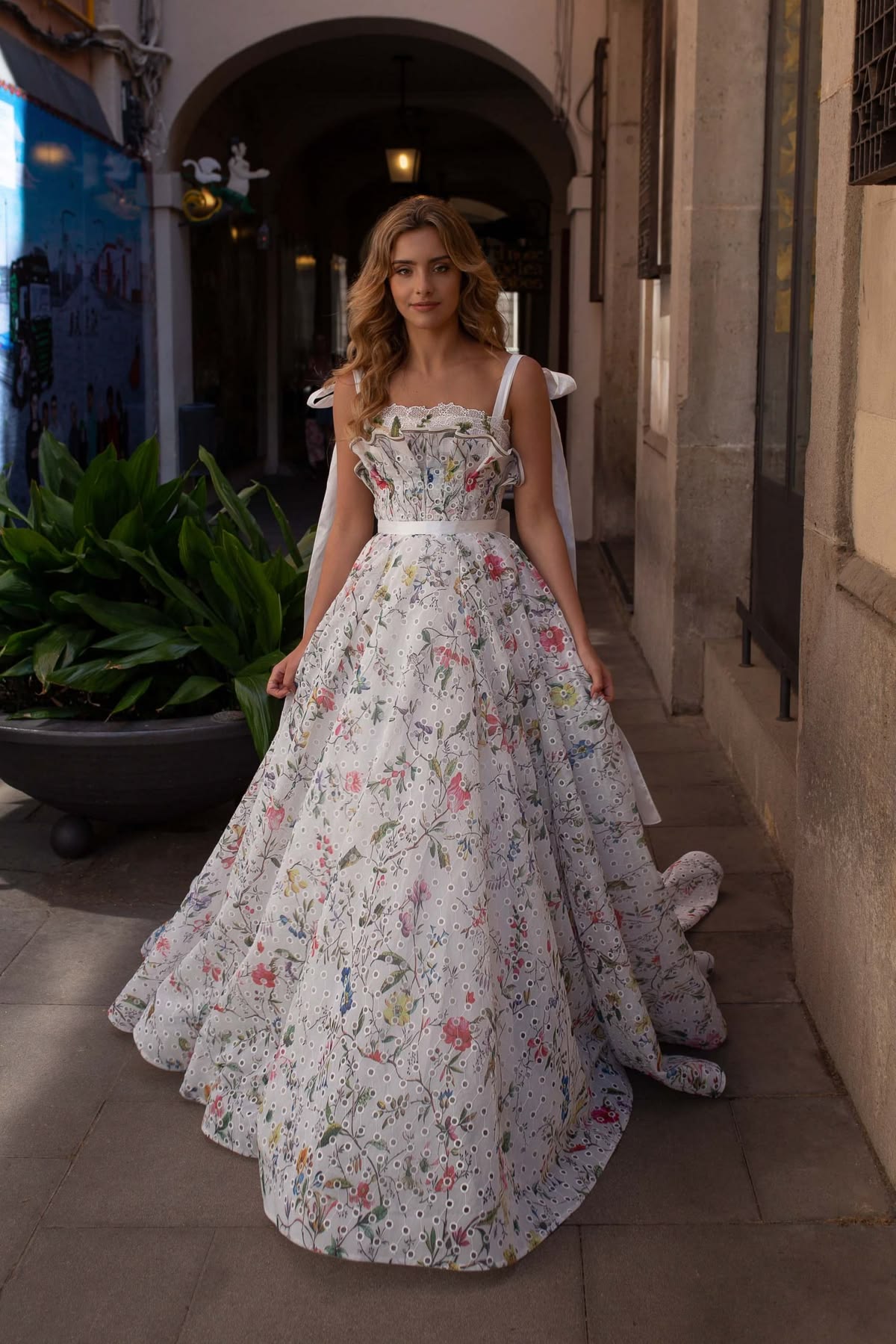 Attractive Strapless Long Prom Dress Floral A-Line Evening Dress D0710