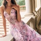 Retro Halter Neck Beaded Long Prom Dress Floral  Ruffles A-Line Evening Dress D0711