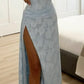 Chic Strapless Blue Long Prom Dress Jacquard Slit Sheath Evening Dress D0712