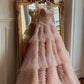 Graceful Off The Shoulder Prom Dress Pastel Pink Ruffles Tulle A-Line Evening Dress D0716
