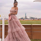 Graceful Off The Shoulder Prom Dress Pastel Pink Ruffles Tulle A-Line Evening Dress D0716