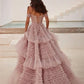 Graceful Off The Shoulder Prom Dress Pastel Pink Ruffles Tulle A-Line Evening Dress D0716