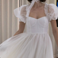 Trendy Square Neck Wedding Dresses White Ruffled Short Sleeve A-Line Bridal Dress D0718