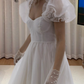 Trendy Square Neck Wedding Dresses White Ruffled Short Sleeve A-Line Bridal Dress D0718