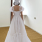 Trendy Square Neck Wedding Dresses White Ruffled Short Sleeve A-Line Bridal Dress D0718