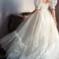 Trendy Square Neck Wedding Dresses White Ruffled Short Sleeve A-Line Bridal Dress D0718