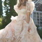 Glam Square Neck Ruffles Prom Dress Floral Short Sleeve A-Line Evening Dress D0719