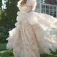 Glam Square Neck Ruffles Prom Dress Floral Short Sleeve A-Line Evening Dress D0719