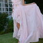 Classical Strapless Bows Prom Dress Pink Lace A-Line Evening Dress D0720
