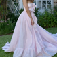 Classical Strapless Bows Prom Dress Pink Lace A-Line Evening Dress D0720