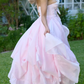 Classical Strapless Bows Prom Dress Pink Lace A-Line Evening Dress D0720