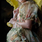 Romantic Square Neck Floral Prom Dress Ruffles Short Sleeve A-Line Evening Dress D0722