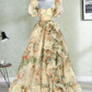Romantic Square Neck Floral Prom Dress Ruffles Short Sleeve A-Line Evening Dress D0722