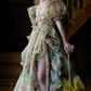 Romantic Square Neck Floral Prom Dress Ruffles Short Sleeve A-Line Evening Dress D0722