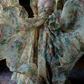 Romantic Square Neck Floral Prom Dress Ruffles Short Sleeve A-Line Evening Dress D0722