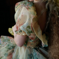 Romantic Square Neck Floral Prom Dress Ruffles Short Sleeve A-Line Evening Dress D0722