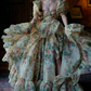 Romantic Square Neck Floral Prom Dress Ruffles Short Sleeve A-Line Evening Dress D0722