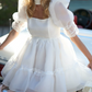 Elegant Square Neck Wedding Dresses White Ruffled Short A-Line Bridal Dress D0723