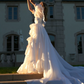 Unique Square Neck Wedding Dresses White Ruffled Short Sleeve A-Line Bridal Dress D0725