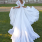 Unique Square Neck Wedding Dresses White Ruffled Short Sleeve A-Line Bridal Dress D0725