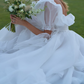Unique Square Neck Wedding Dresses White Ruffled Short Sleeve A-Line Bridal Dress D0725