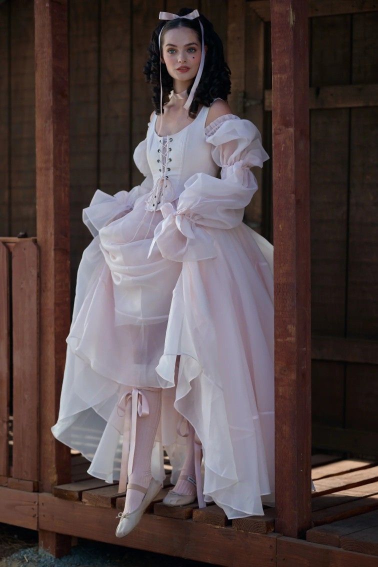 Adorable U Neck Pink Prom Dress Long Sleeve Ruffles A-Line Evening Dress D0726